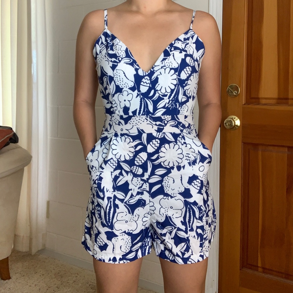 White/Blue Romper with pockets